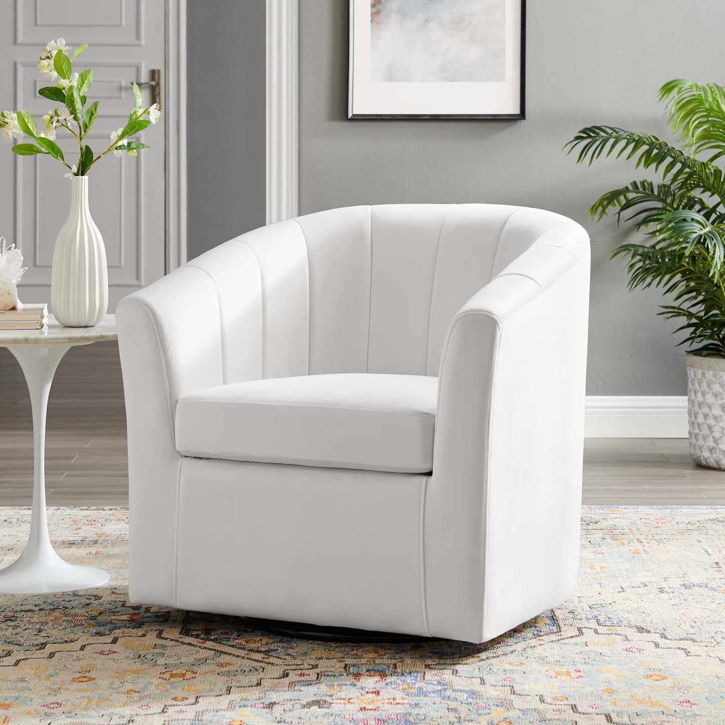 Prospect Performance Velvet Swivel Armchair White EEI-4139-WHI