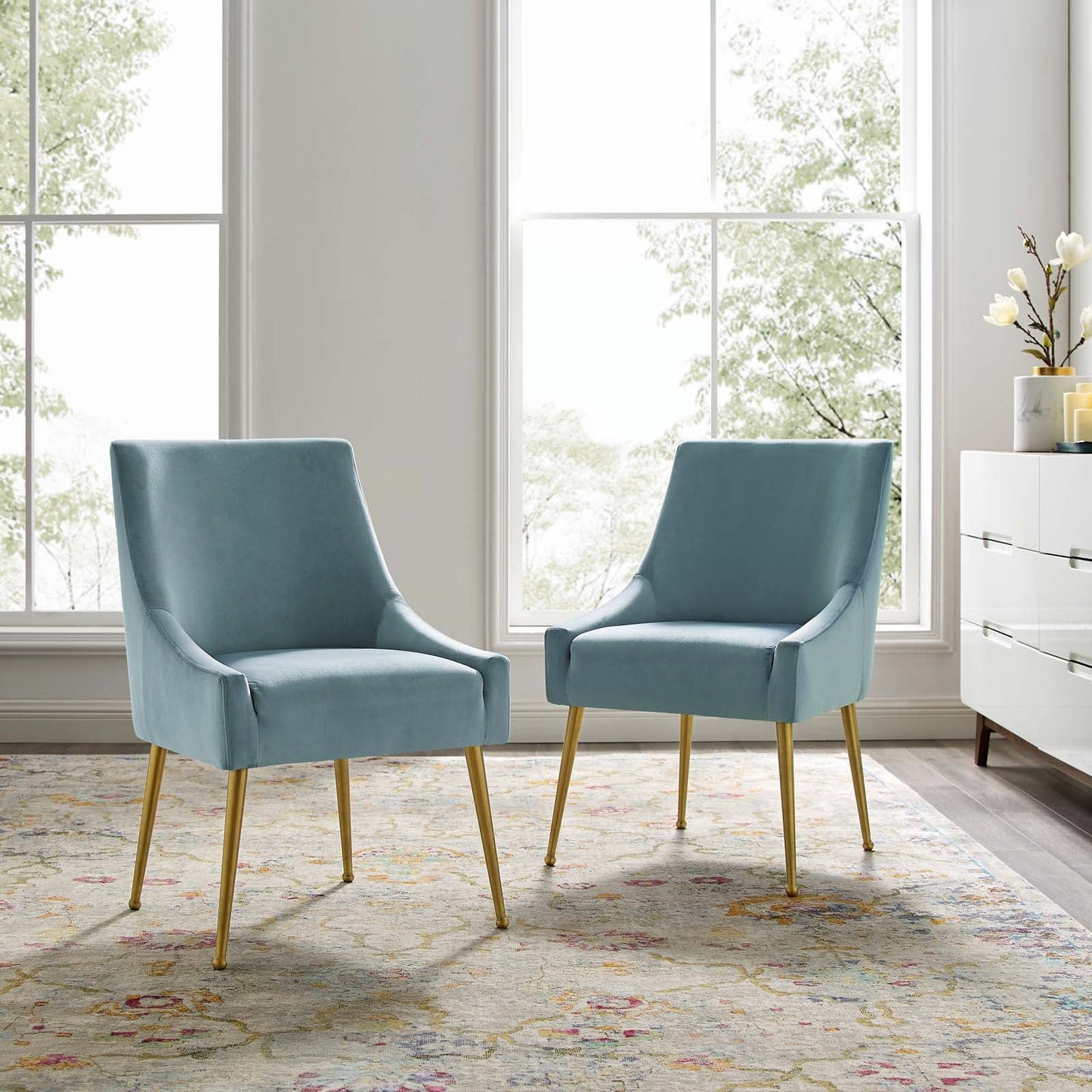 Discern Upholstered Performance Velvet Dining Chair Set of 2 Light Blue EEI-4148-LBU