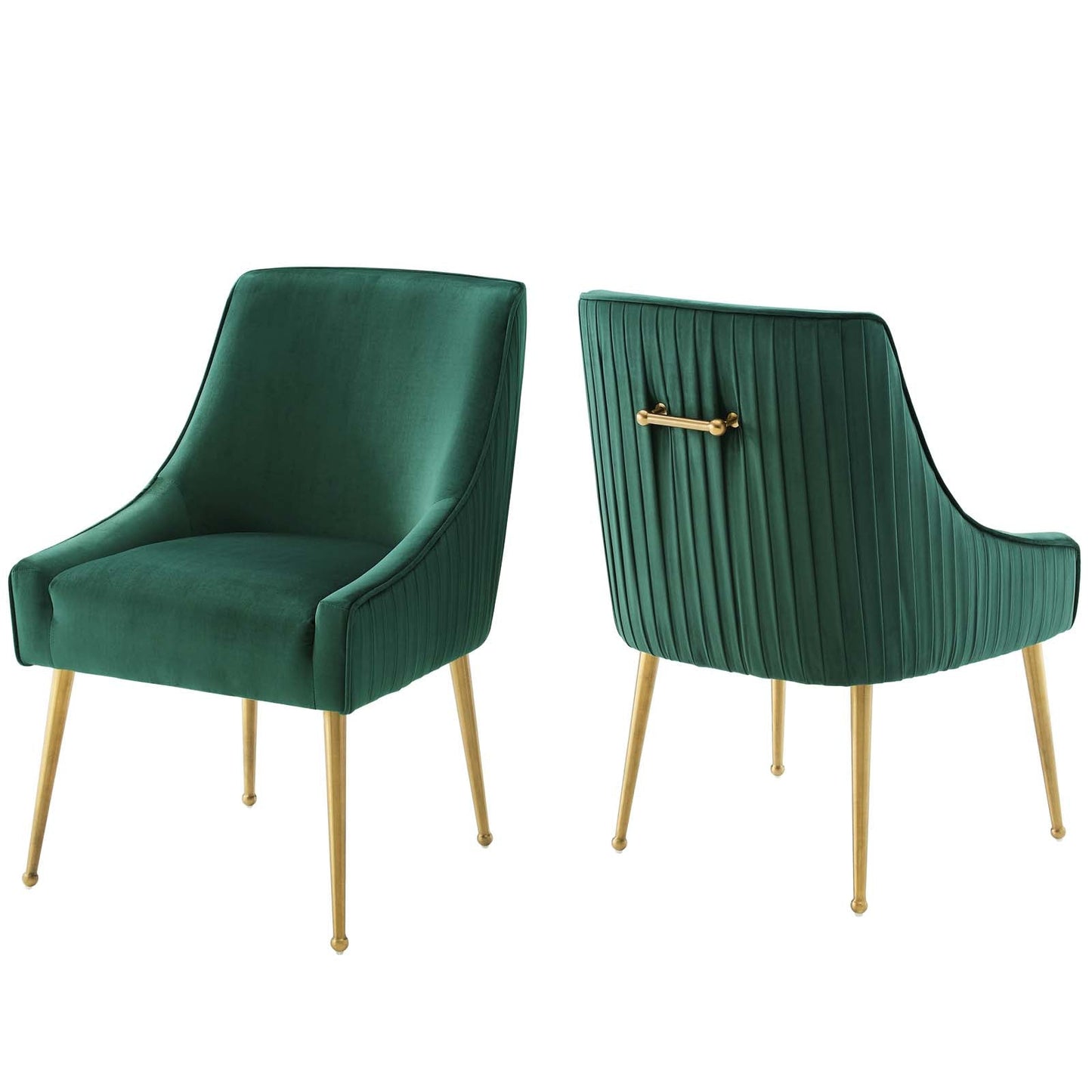 Discern Pleated Back Upholstered Performance Velvet Dining Chair Set of 2 Green EEI-4149-GRN