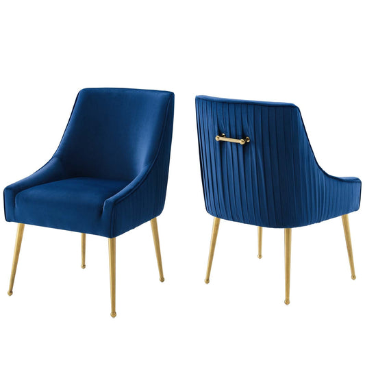 Discern Pleated Back Upholstered Performance Velvet Dining Chair Set of 2 Navy EEI-4149-NAV