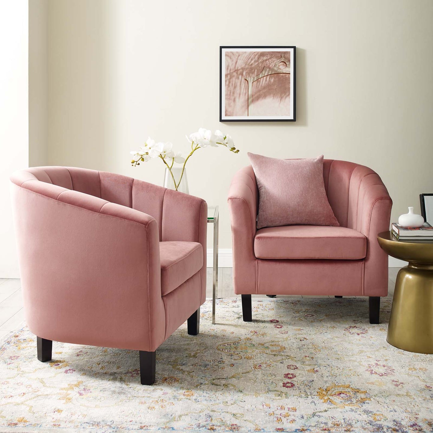 Prospect Channel Tufted Performance Velvet Armchair Set of 2 Dusty Rose EEI-4150-DUS