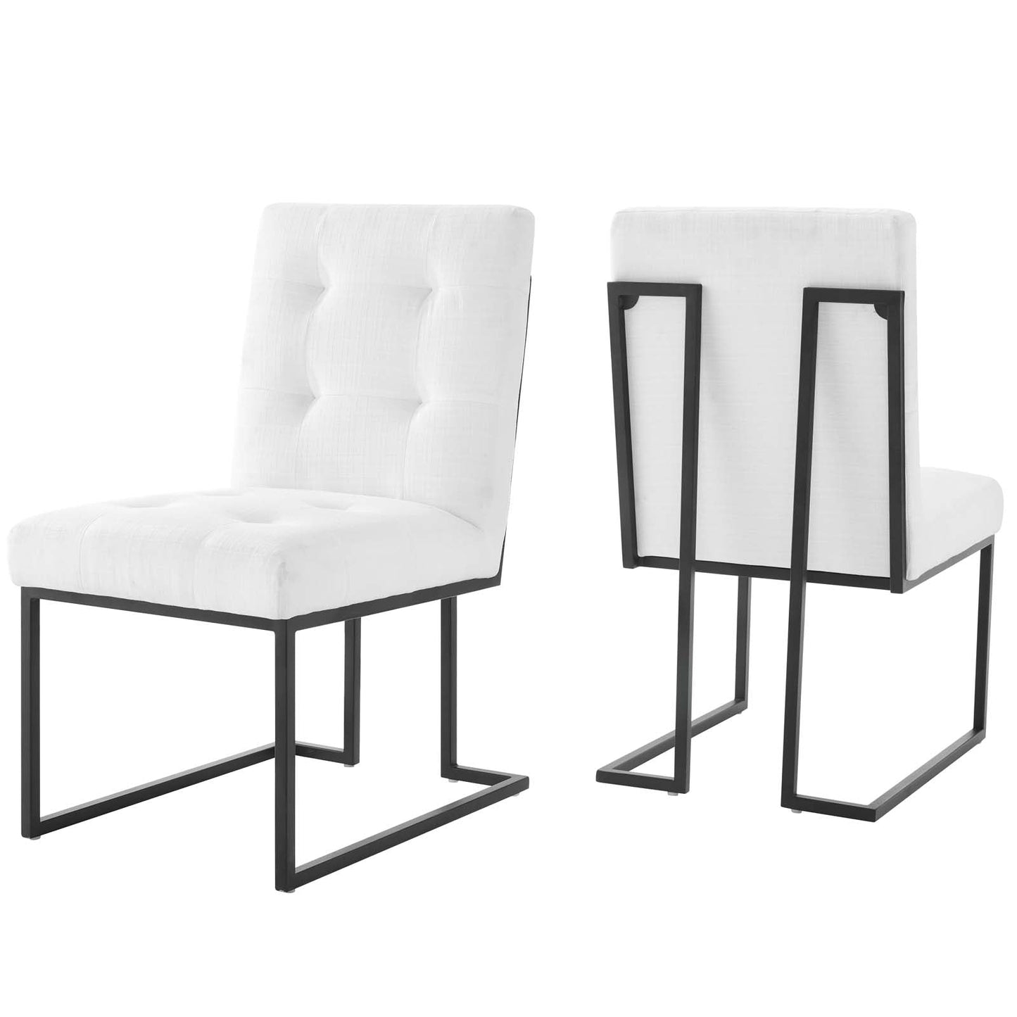 Privy Black Stainless Steel Upholstered Fabric Dining Chair Set of 2 Black White EEI-4153-BLK-WHI