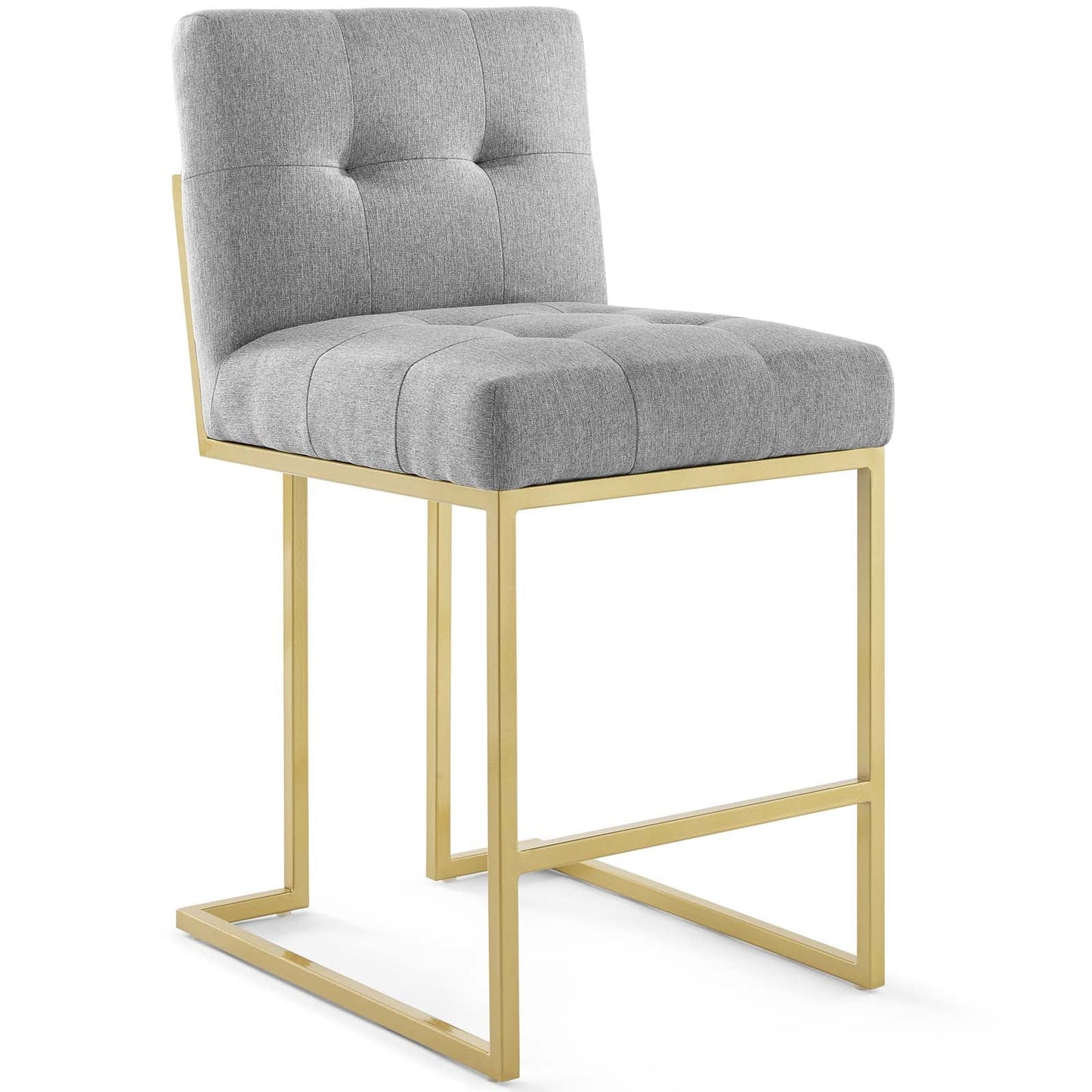 Privy Gold Stainless Steel Upholstered Fabric Counter Stool Set of 2 Gold Light Gray EEI-4154-GLD-LGR