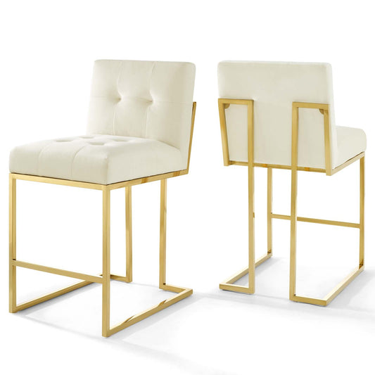 Privy Gold Stainless Steel Performance Velvet Counter Stool Set of 2 Gold Ivory EEI-4155-GLD-IVO