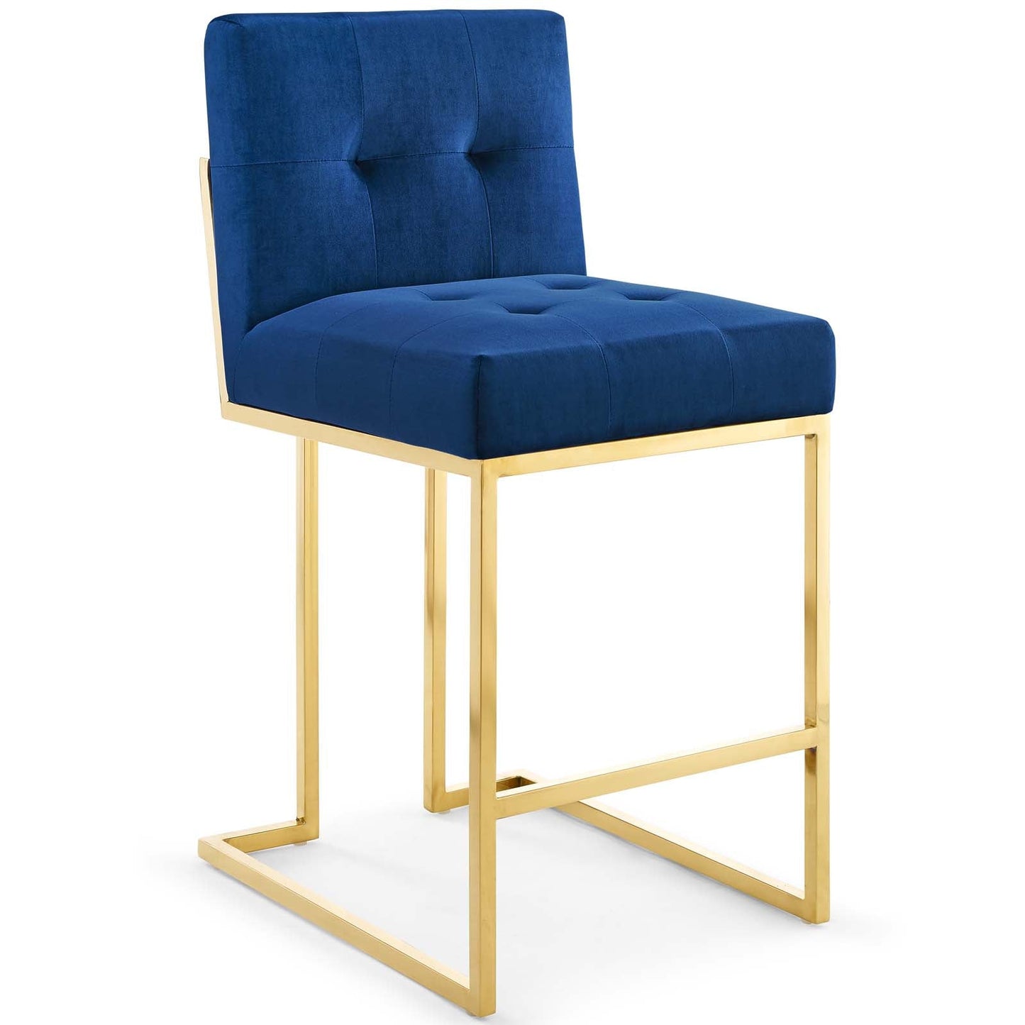 Privy Gold Stainless Steel Performance Velvet Counter Stool Set of 2 Gold Navy EEI-4155-GLD-NAV