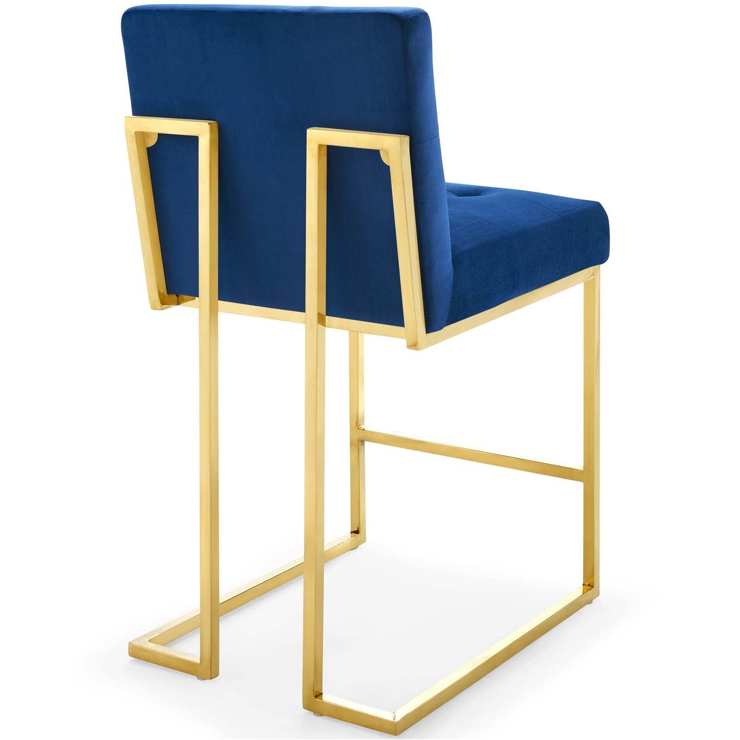 Privy Gold Stainless Steel Performance Velvet Counter Stool Set of 2 Gold Navy EEI-4155-GLD-NAV