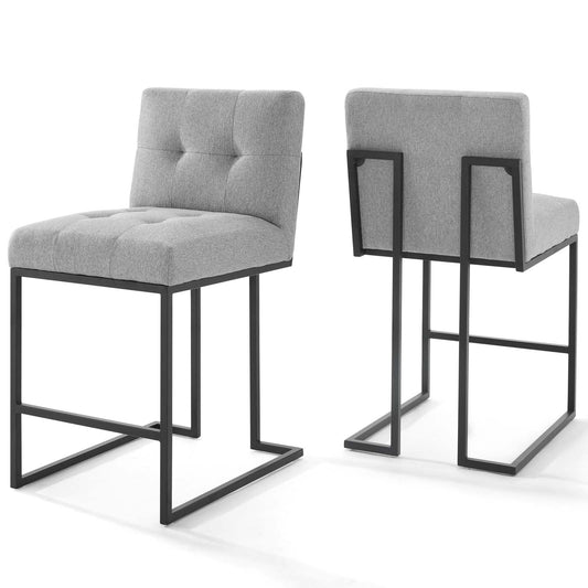 Privy Black Stainless Steel Upholstered Fabric Counter Stool Set of 2 Black Light Gray EEI-4156-BLK-LGR