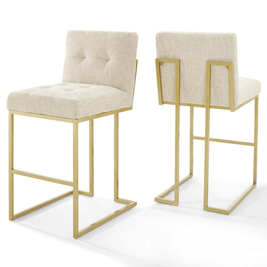 Privy Gold Stainless Steel Performance Velvet Bar Stool Set of 2 Gold Beige EEI-4157-GLD-BEI