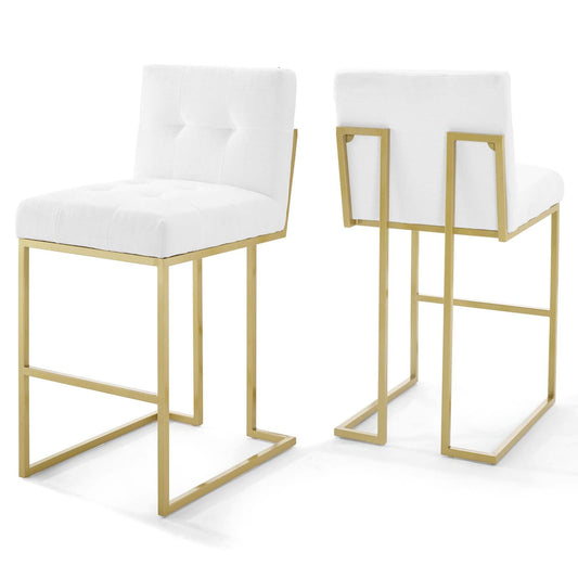 Privy Gold Stainless Steel Performance Velvet Bar Stool Set of 2 Gold White EEI-4157-GLD-WHI