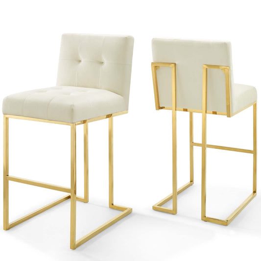 Privy Gold Stainless Steel Performance Velvet Bar Stool Set of 2 Gold Ivory EEI-4158-GLD-IVO