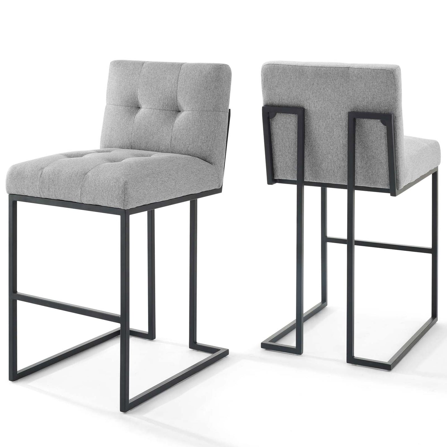 Privy Black Stainless Steel Upholstered Fabric Bar Stool Set of 2 Black Light Gray EEI-4159-BLK-LGR