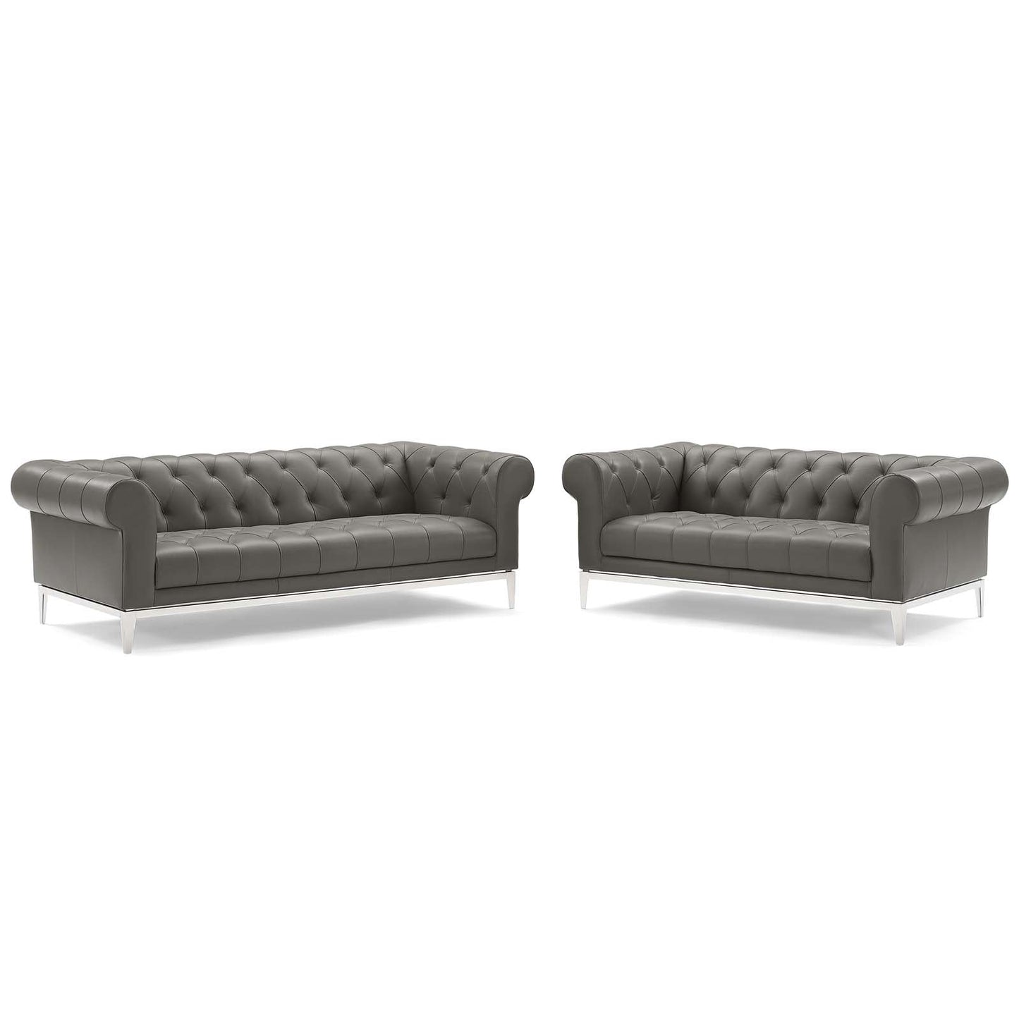 Idyll Tufted Upholstered Leather Sofa and Loveseat Set Gray EEI-4189-GRY-SET