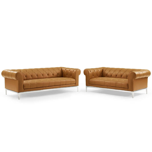 Idyll Tufted Upholstered Leather Sofa and Loveseat Set Tan EEI-4189-TAN-SET