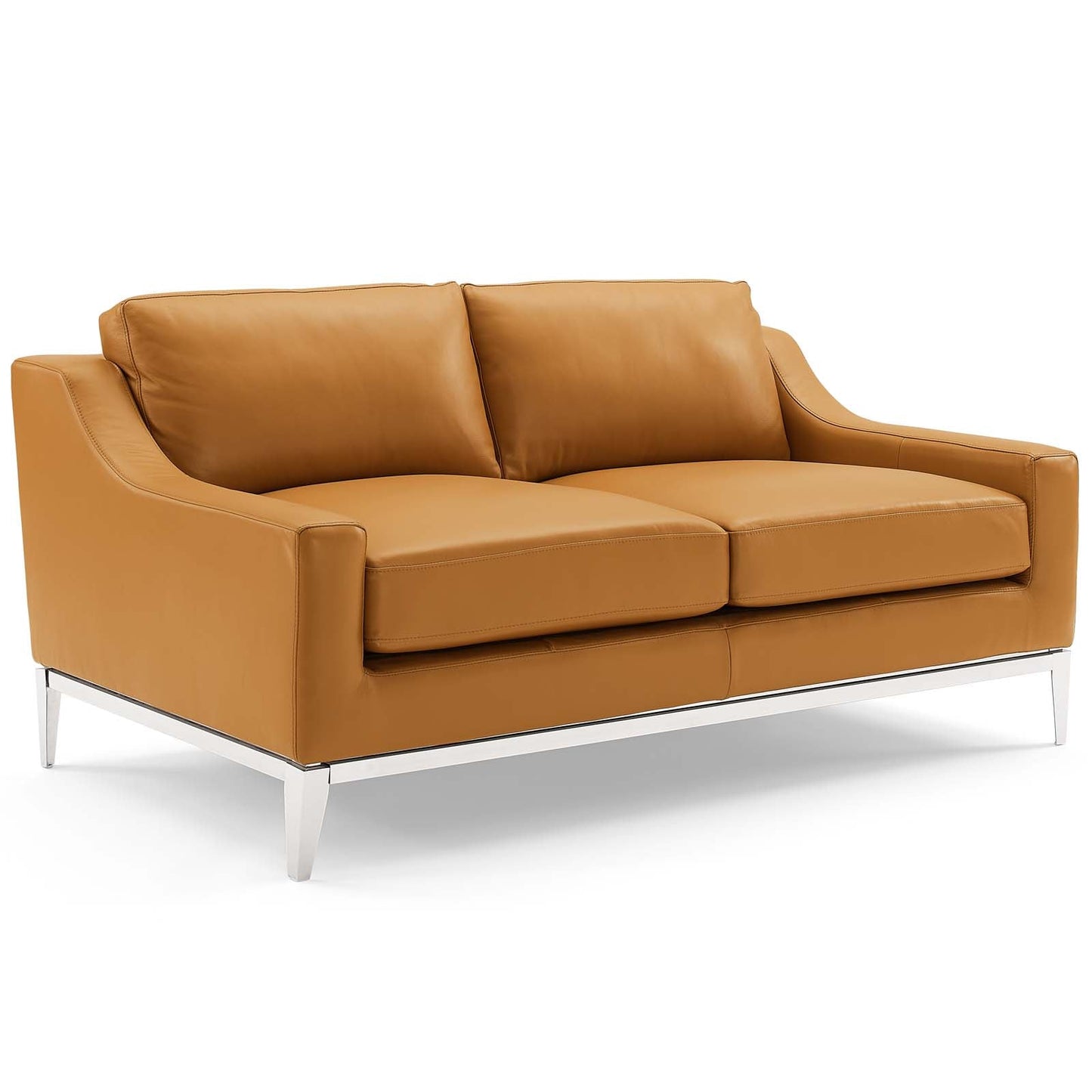 Harness Stainless Steel Base Leather Sofa and Loveseat Set Tan EEI-4196-TAN-SET