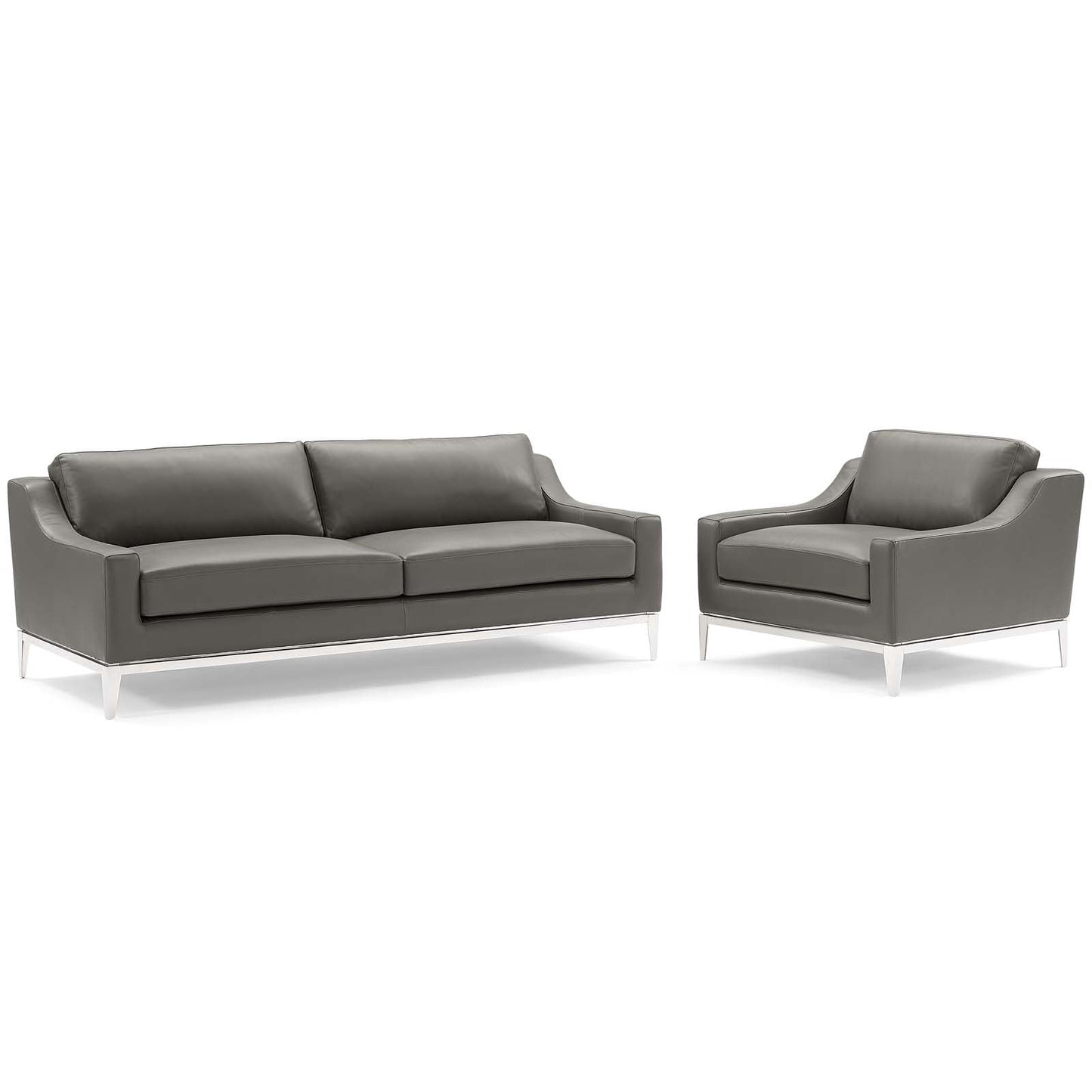 Harness Stainless Steel Base Leather Sofa & Armchair Set Gray EEI-4198-GRY-SET