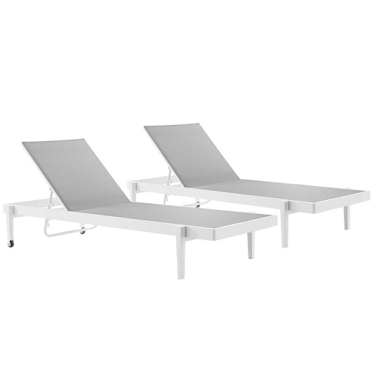 Charleston Outdoor Patio Aluminum Chaise Lounge Chair Set of 2 White Gray EEI-4204-WHI-GRY