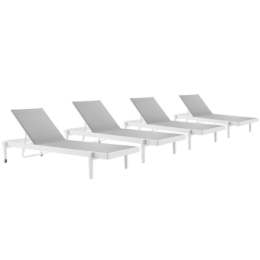 Charleston Outdoor Patio Aluminum Chaise Lounge Chair Set of 4 White Gray EEI-4205-WHI-GRY