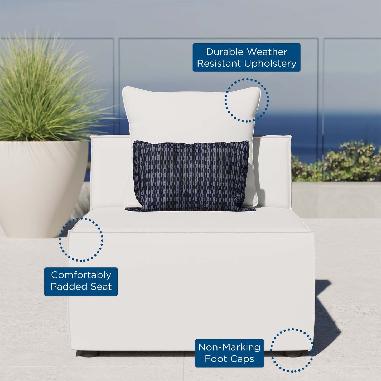 Saybrook Outdoor Patio Upholstered Sectional Sofa Armless Chair White EEI-4209-WHI