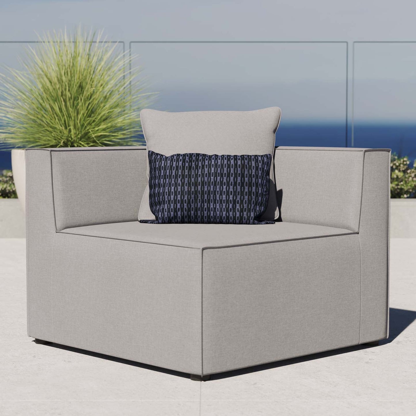 Saybrook Outdoor Patio Upholstered Sectional Sofa Corner Chair Gray EEI-4210-GRY