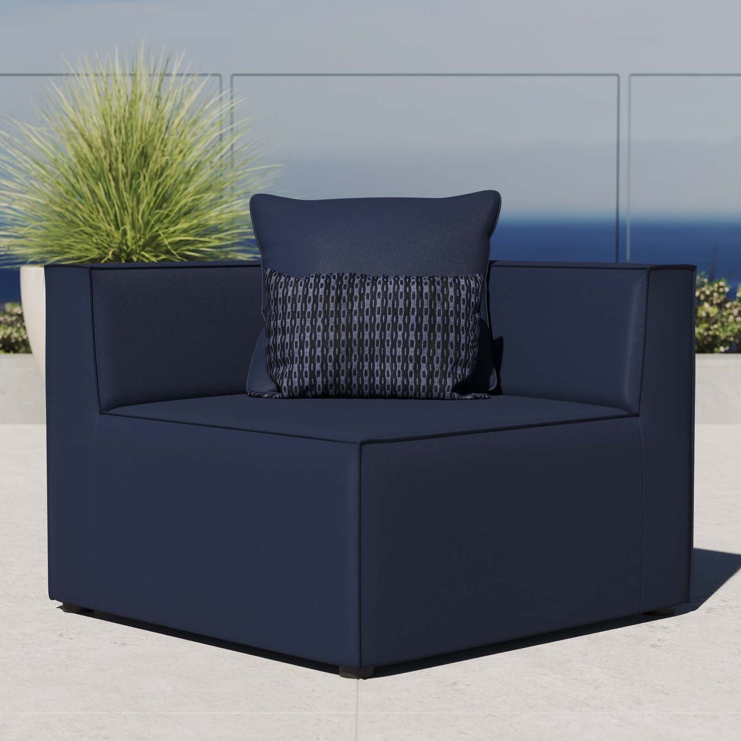 Saybrook Outdoor Patio Upholstered Sectional Sofa Corner Chair Navy EEI-4210-NAV