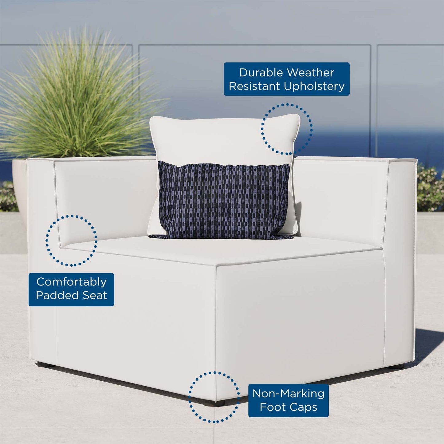 Saybrook Outdoor Patio Upholstered Sectional Sofa Corner Chair White EEI-4210-WHI