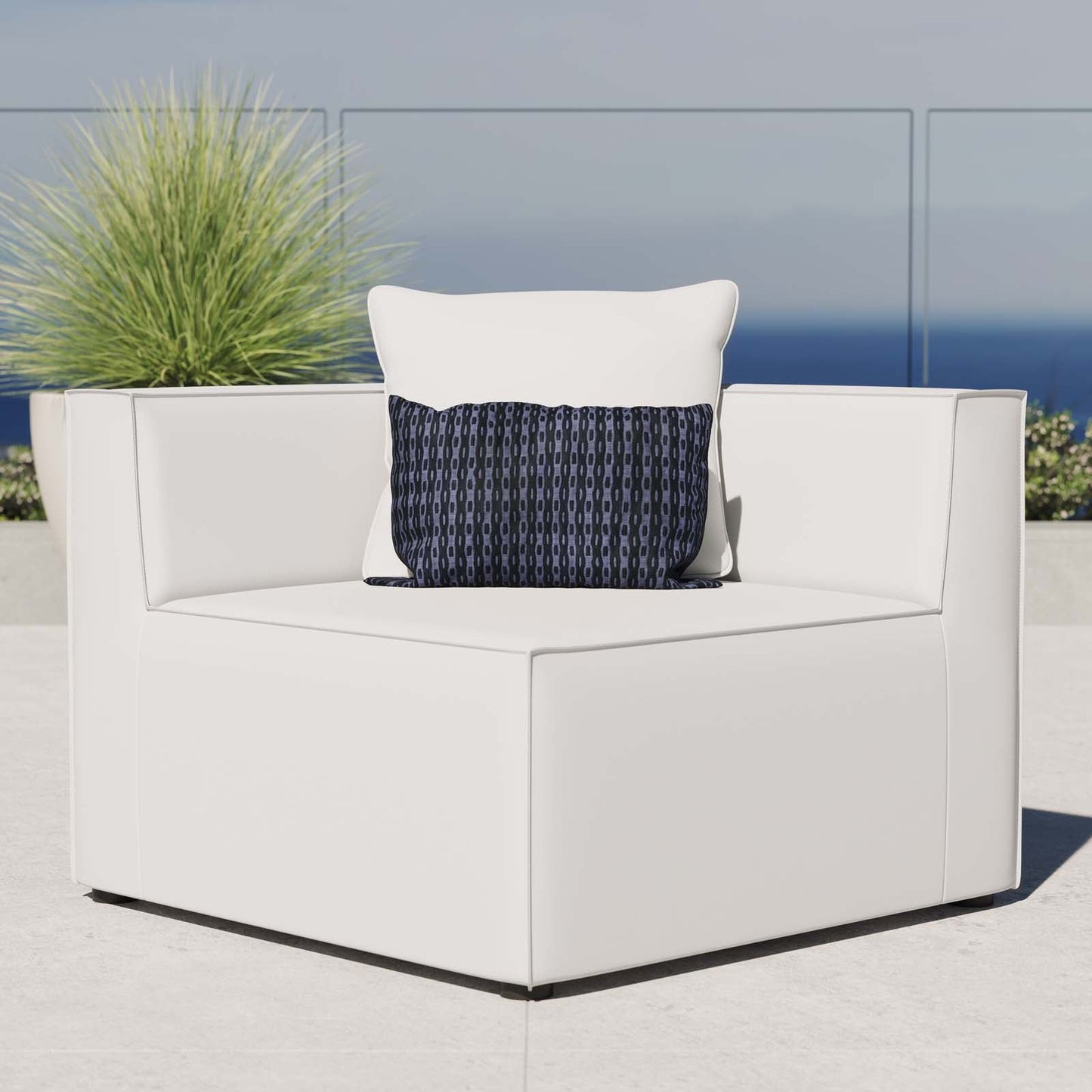 Saybrook Outdoor Patio Upholstered Sectional Sofa Corner Chair White EEI-4210-WHI