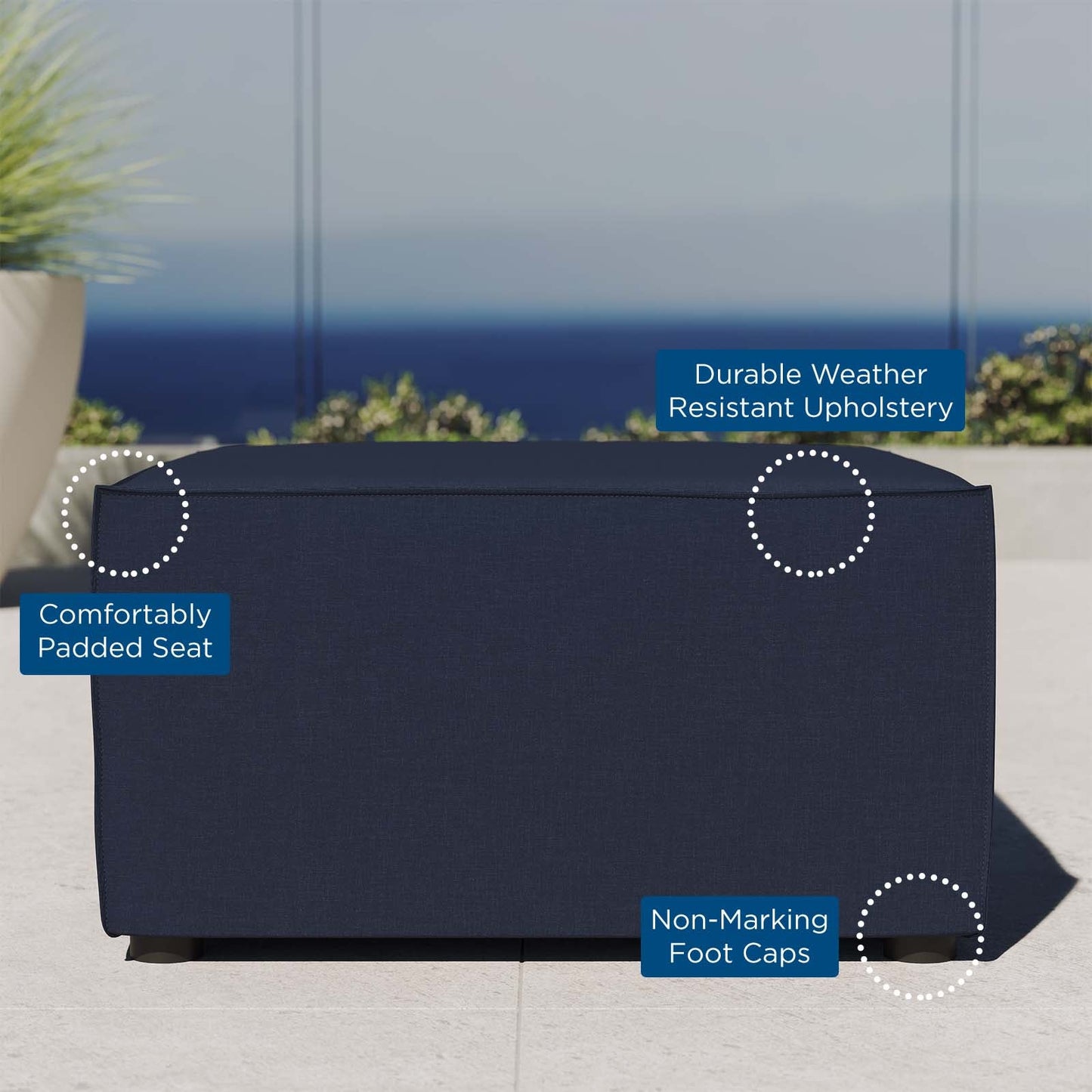 Saybrook Outdoor Patio Upholstered Sectional Sofa Ottoman Navy EEI-4211-NAV