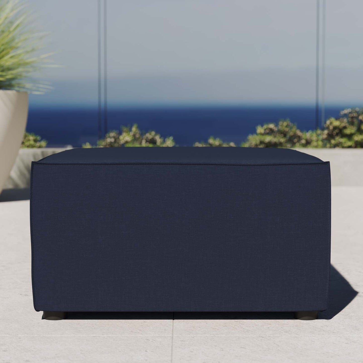 Saybrook Outdoor Patio Upholstered Sectional Sofa Ottoman Navy EEI-4211-NAV