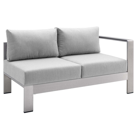 Shore Sunbrella® Fabric Aluminum Outdoor Patio Right-Arm Loveseat Silver Gray EEI-4222-SLV-GRY