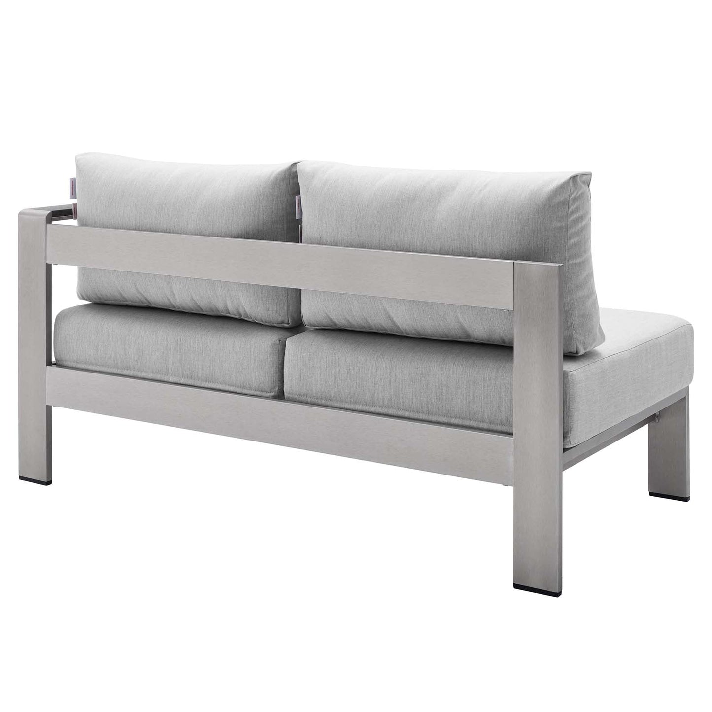 Shore Sunbrella® Fabric Aluminum Outdoor Patio Right-Arm Loveseat Silver Gray EEI-4222-SLV-GRY