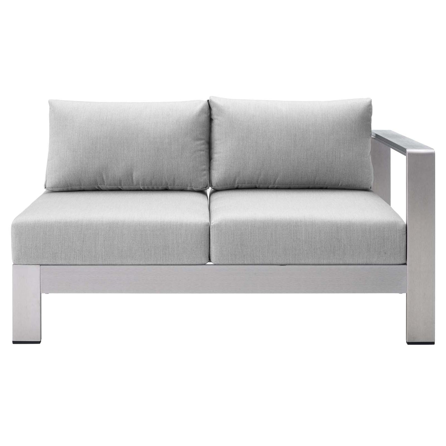 Shore Sunbrella® Fabric Aluminum Outdoor Patio Right-Arm Loveseat Silver Gray EEI-4222-SLV-GRY