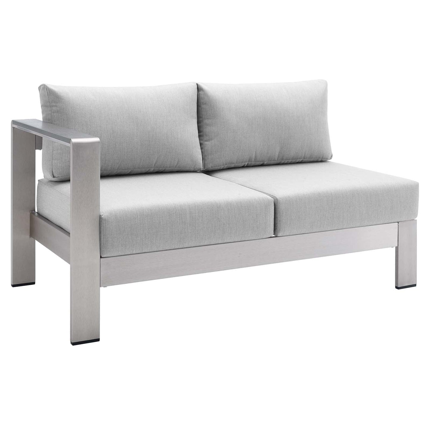 Shore Sunbrella® Fabric Aluminum Outdoor Patio Left-Arm Loveseat Silver Gray EEI-4223-SLV-GRY