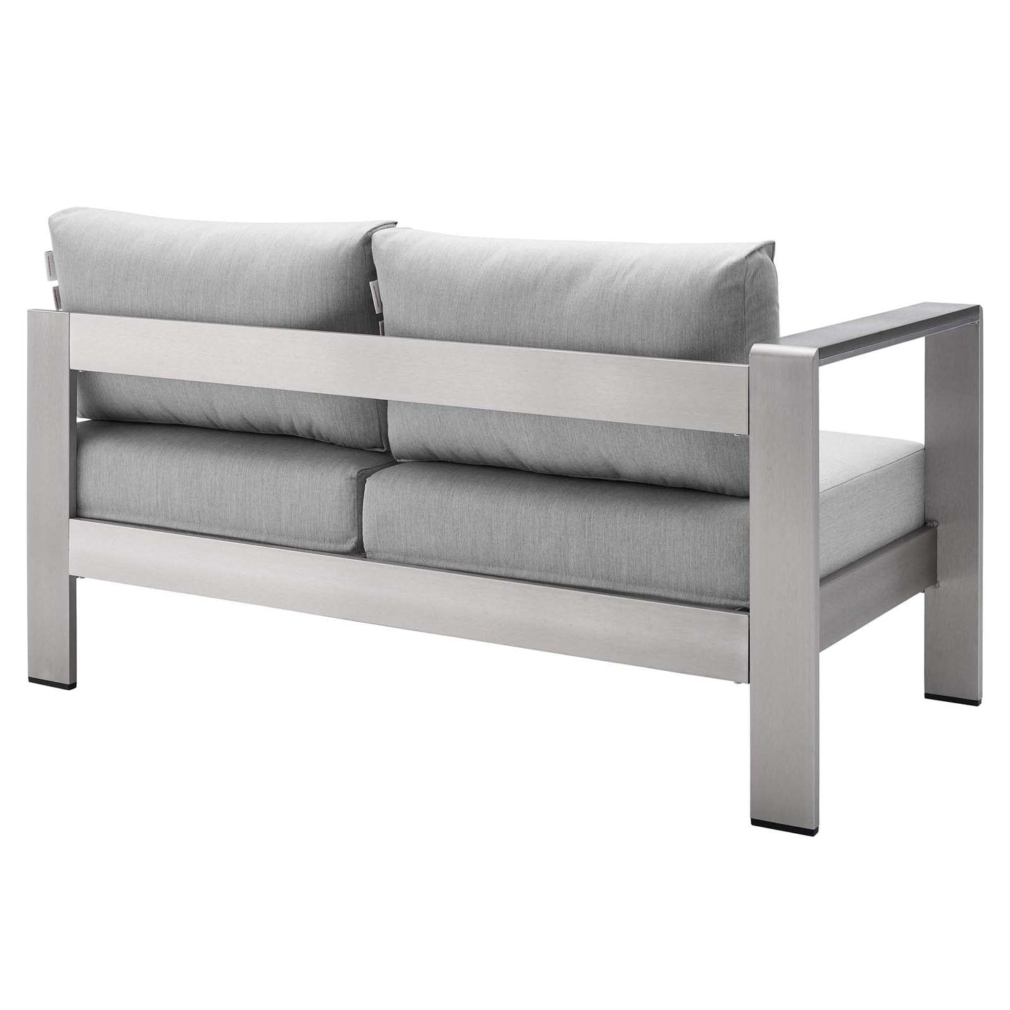 Shore Sunbrella® Fabric Aluminum Outdoor Patio Left-Arm Loveseat Silver Gray EEI-4223-SLV-GRY