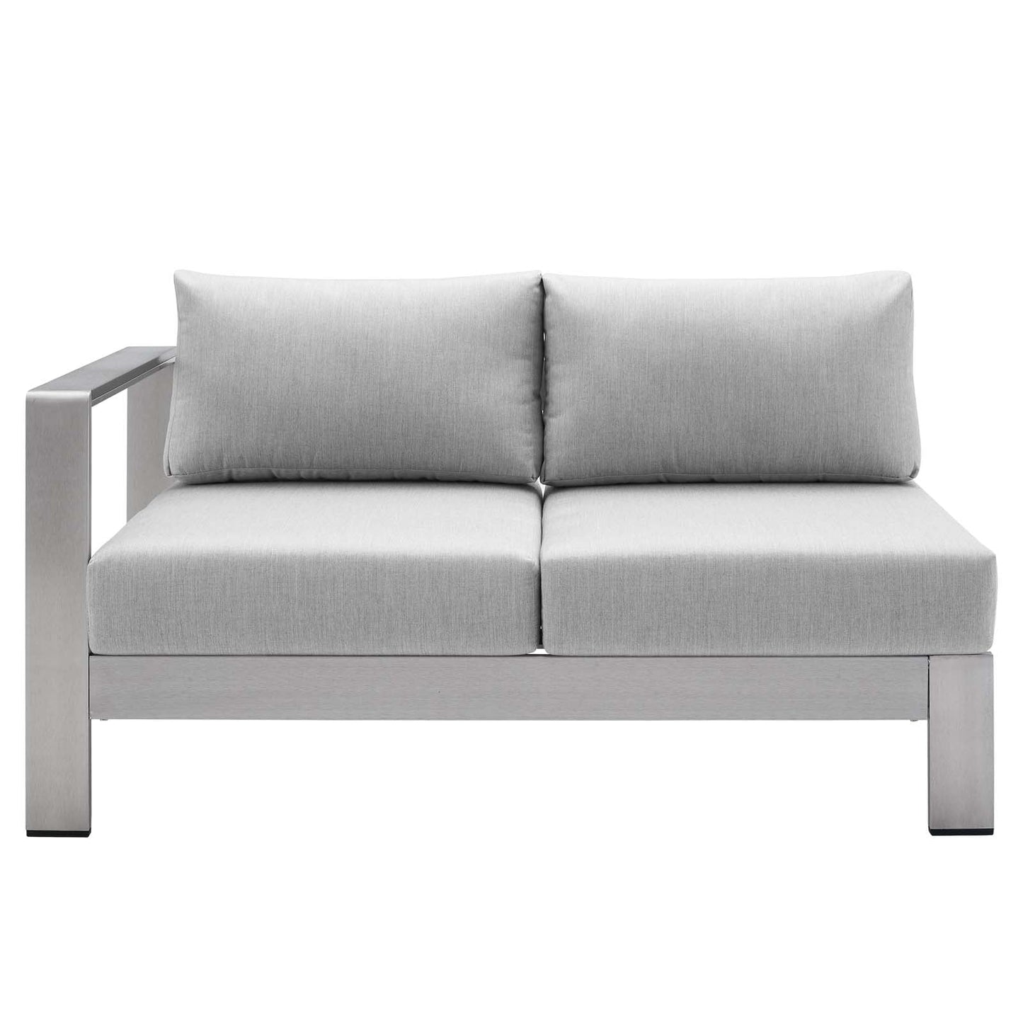 Shore Sunbrella® Fabric Aluminum Outdoor Patio Left-Arm Loveseat Silver Gray EEI-4223-SLV-GRY