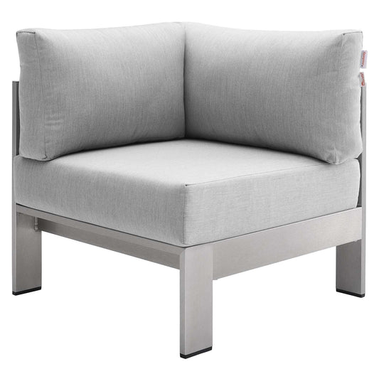 Shore Sunbrella® Fabric Aluminum Outdoor Patio Corner Sofa Silver Gray EEI-4224-SLV-GRY