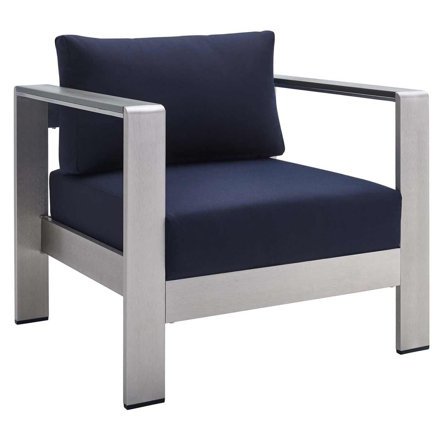 Shore Sunbrella® Fabric Aluminum Outdoor Patio Armchair Silver Navy EEI-4225-SLV-NAV