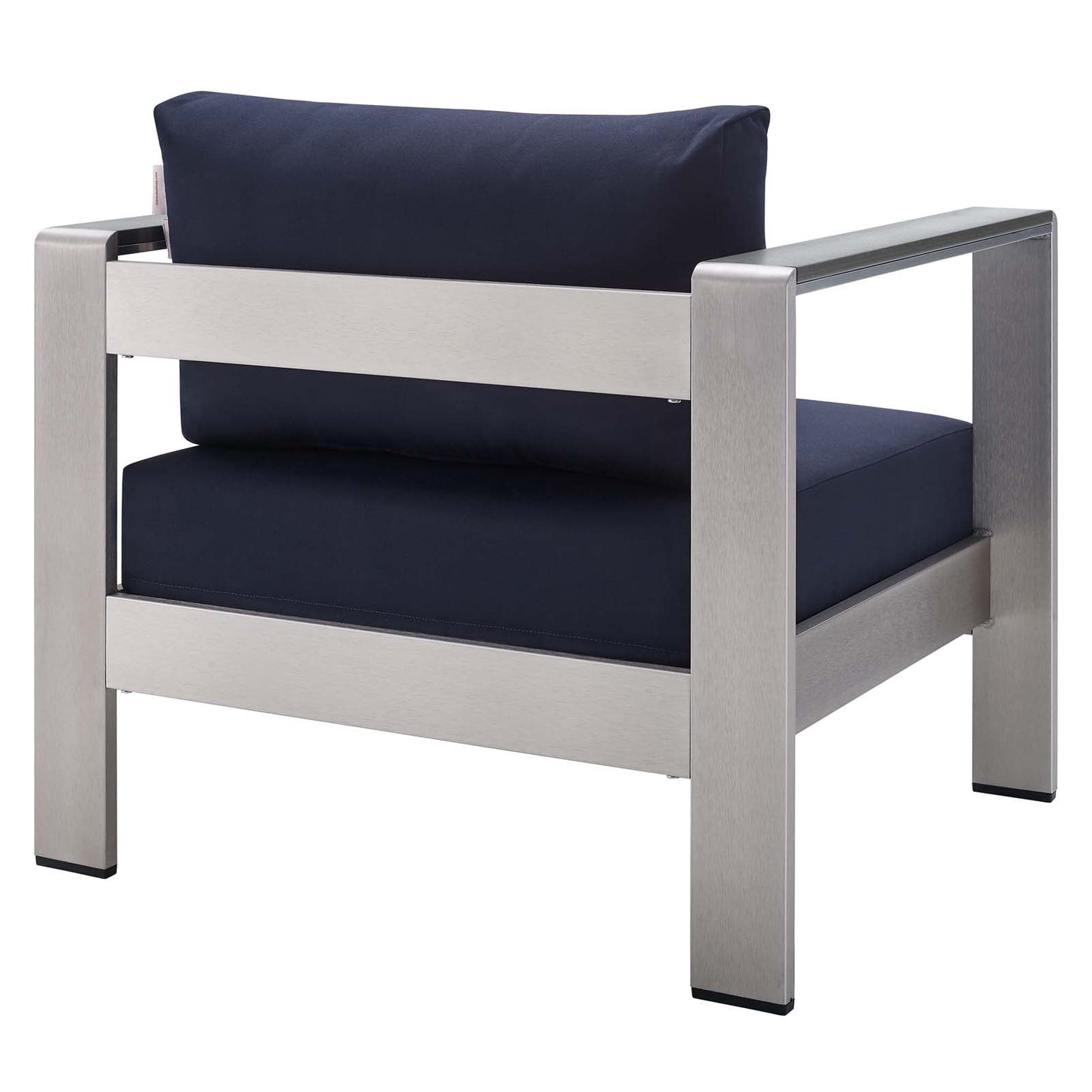 Shore Sunbrella® Fabric Aluminum Outdoor Patio Armchair Silver Navy EEI-4225-SLV-NAV