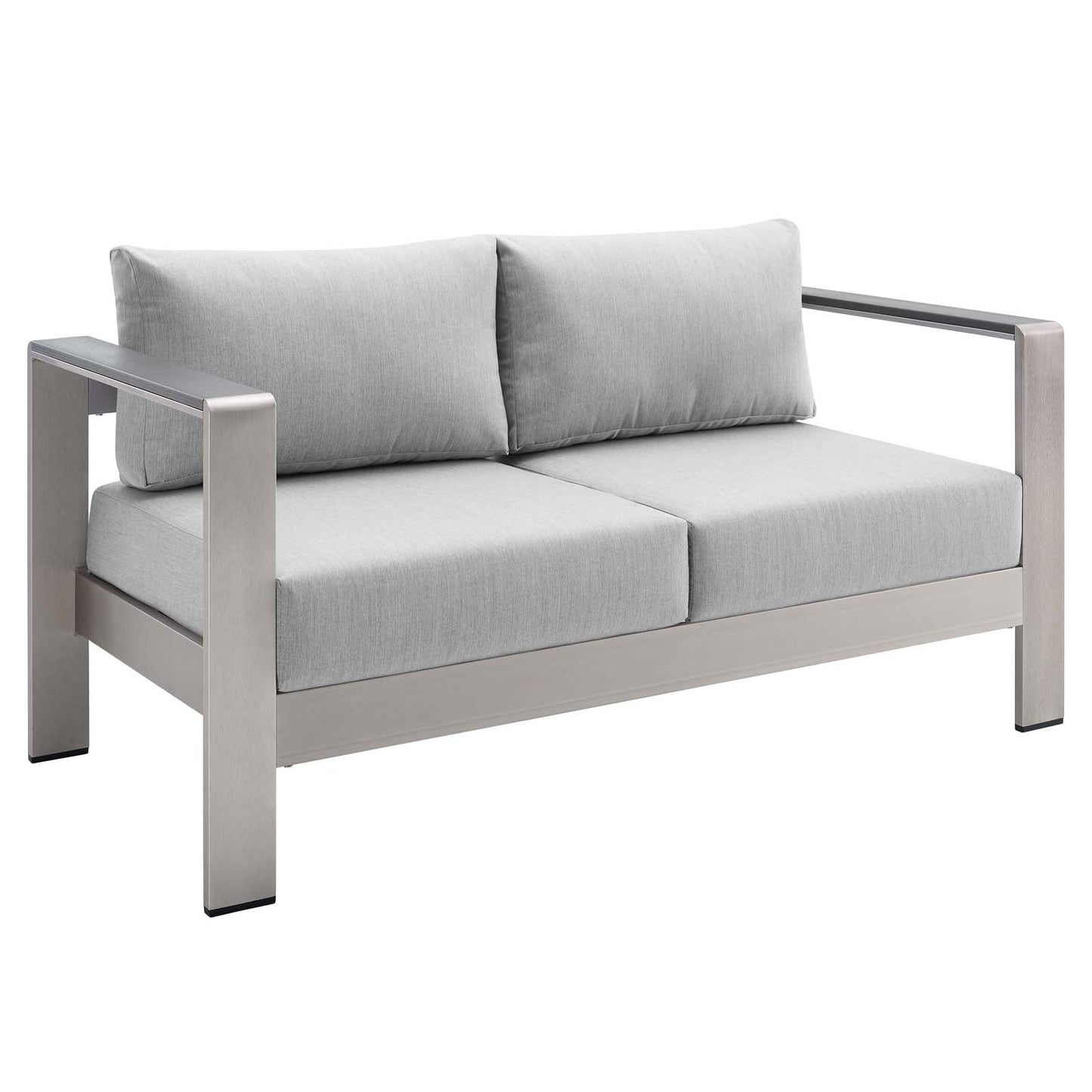 Shore Sunbrella® Fabric Aluminum Outdoor Patio Loveseat Silver Gray EEI-4226-SLV-GRY