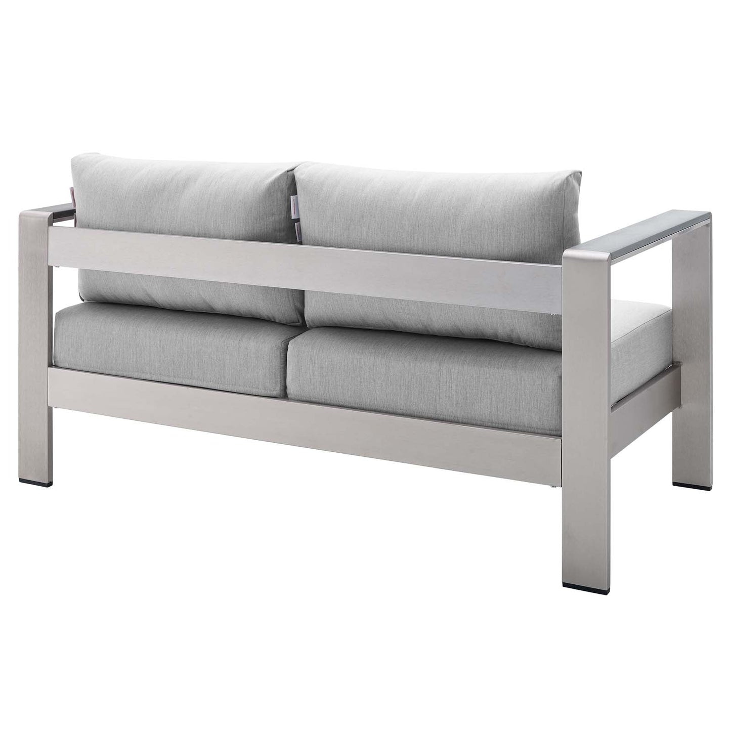 Shore Sunbrella® Fabric Aluminum Outdoor Patio Loveseat Silver Gray EEI-4226-SLV-GRY