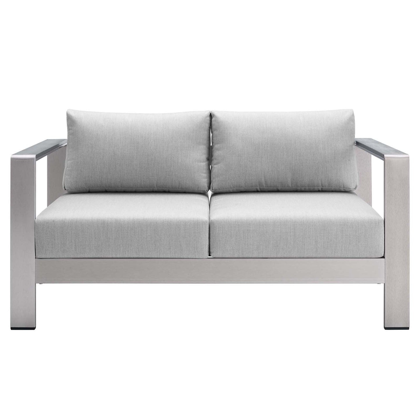 Shore Sunbrella® Fabric Aluminum Outdoor Patio Loveseat Silver Gray EEI-4226-SLV-GRY