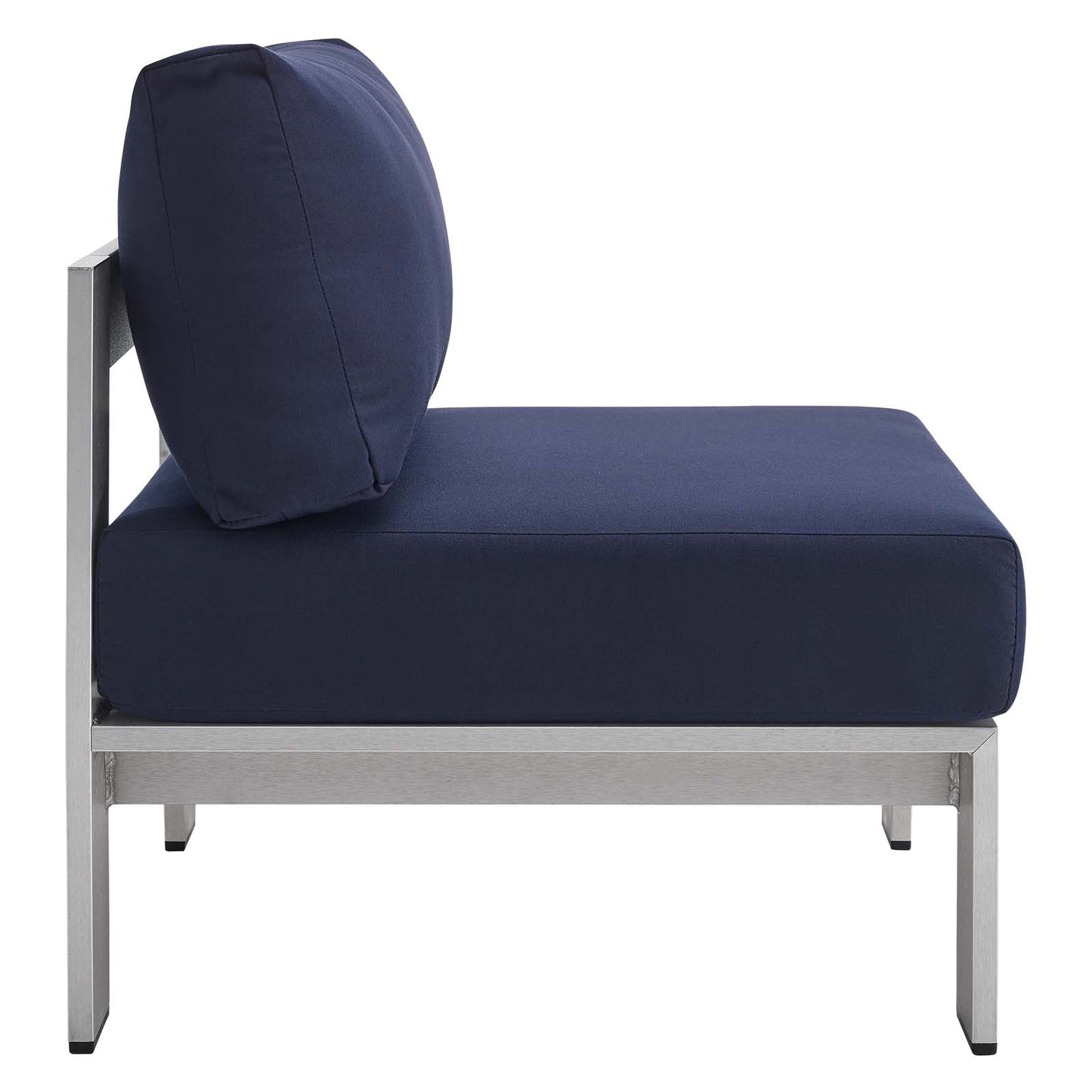 Shore Sunbrella® Fabric Aluminum Outdoor Patio Armless Chair Silver Navy EEI-4227-SLV-NAV