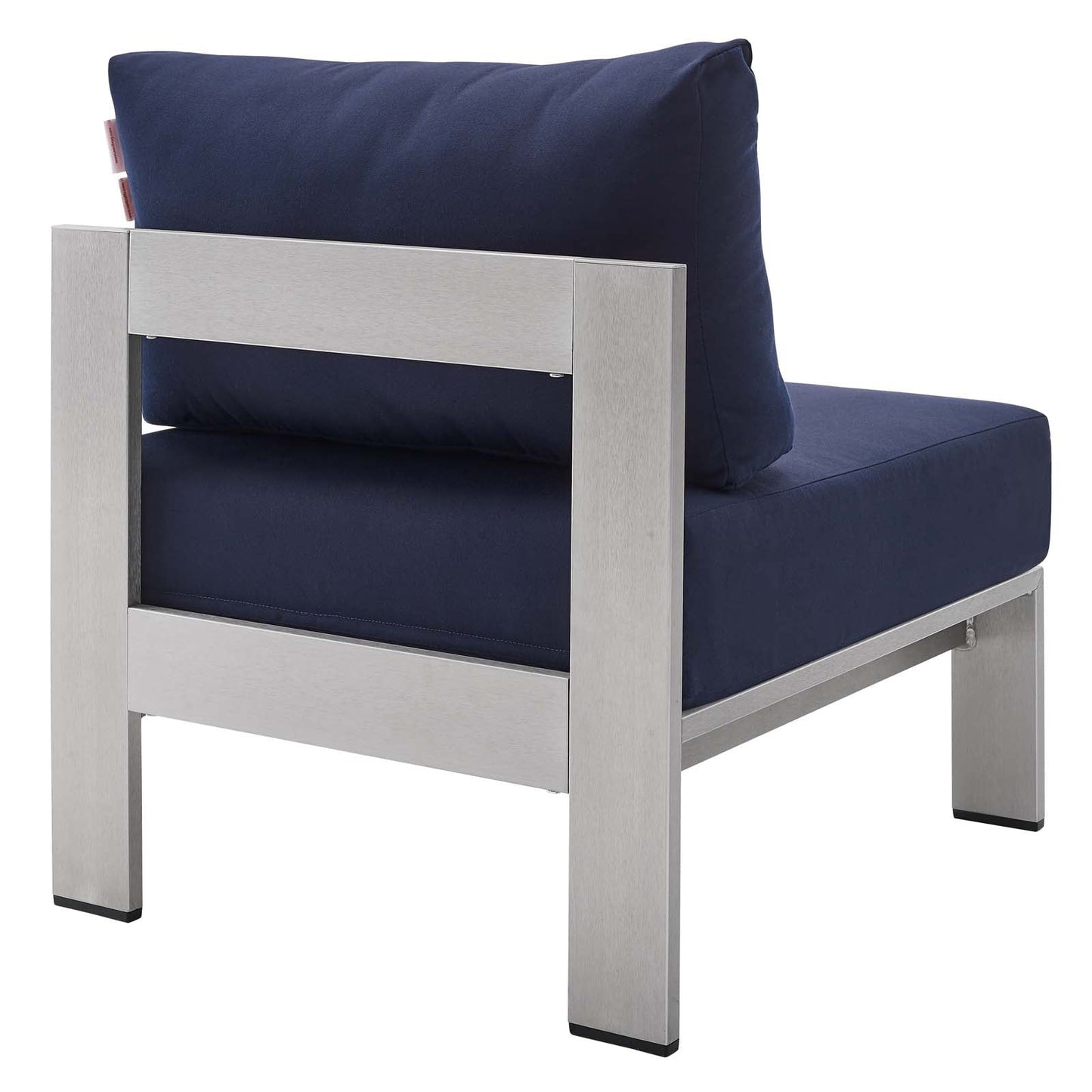 Shore Sunbrella® Fabric Aluminum Outdoor Patio Armless Chair Silver Navy EEI-4227-SLV-NAV