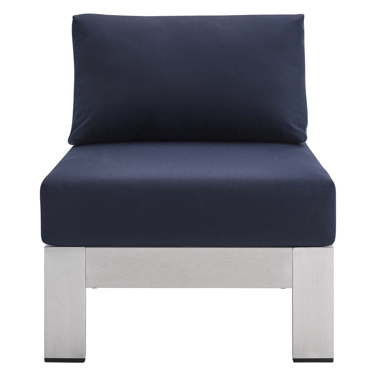 Shore Sunbrella® Fabric Aluminum Outdoor Patio Armless Chair Silver Navy EEI-4227-SLV-NAV