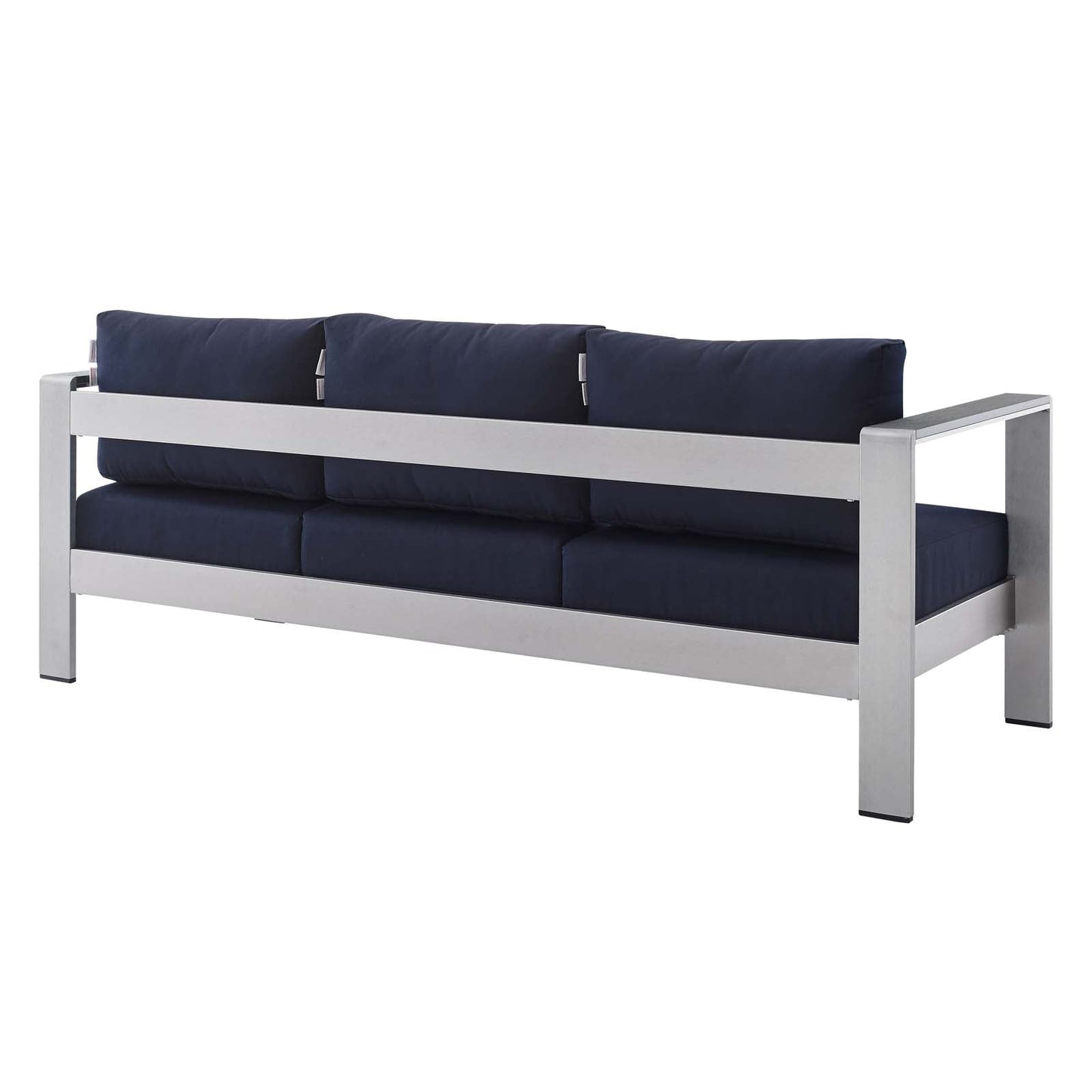 Shore Sunbrella® Fabric Aluminum Outdoor Patio Sofa Silver Navy EEI-4228-SLV-NAV