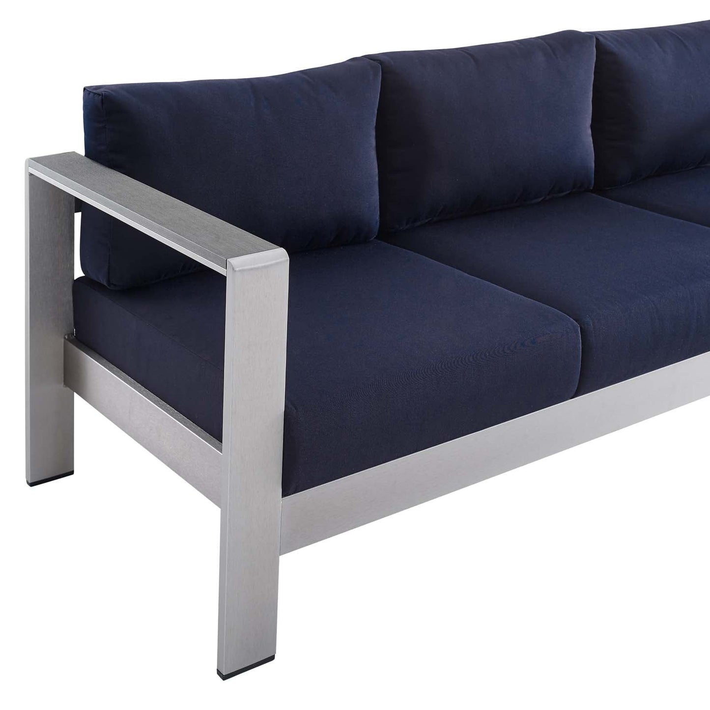 Shore Sunbrella® Fabric Aluminum Outdoor Patio Sofa Silver Navy EEI-4228-SLV-NAV