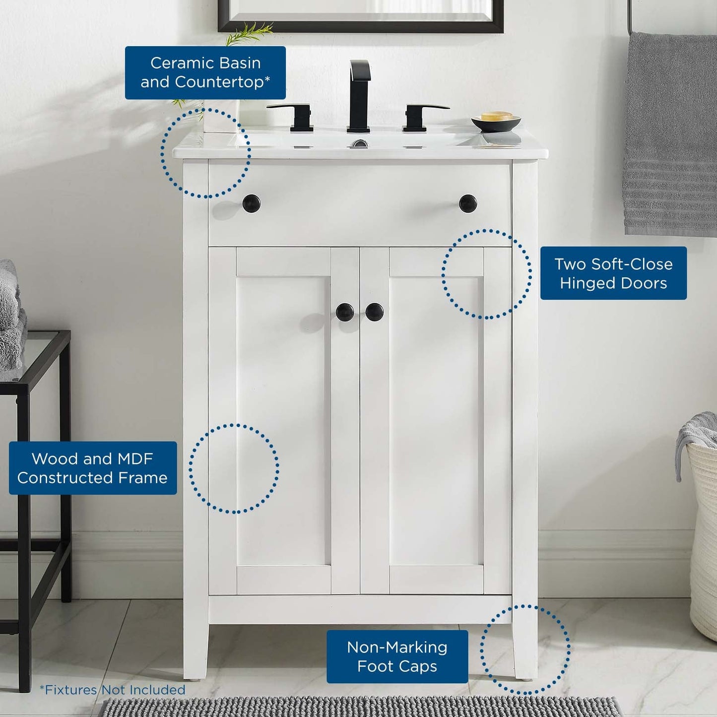 Nantucket 24" Bathroom Vanity White White EEI-4250-WHI-WHI