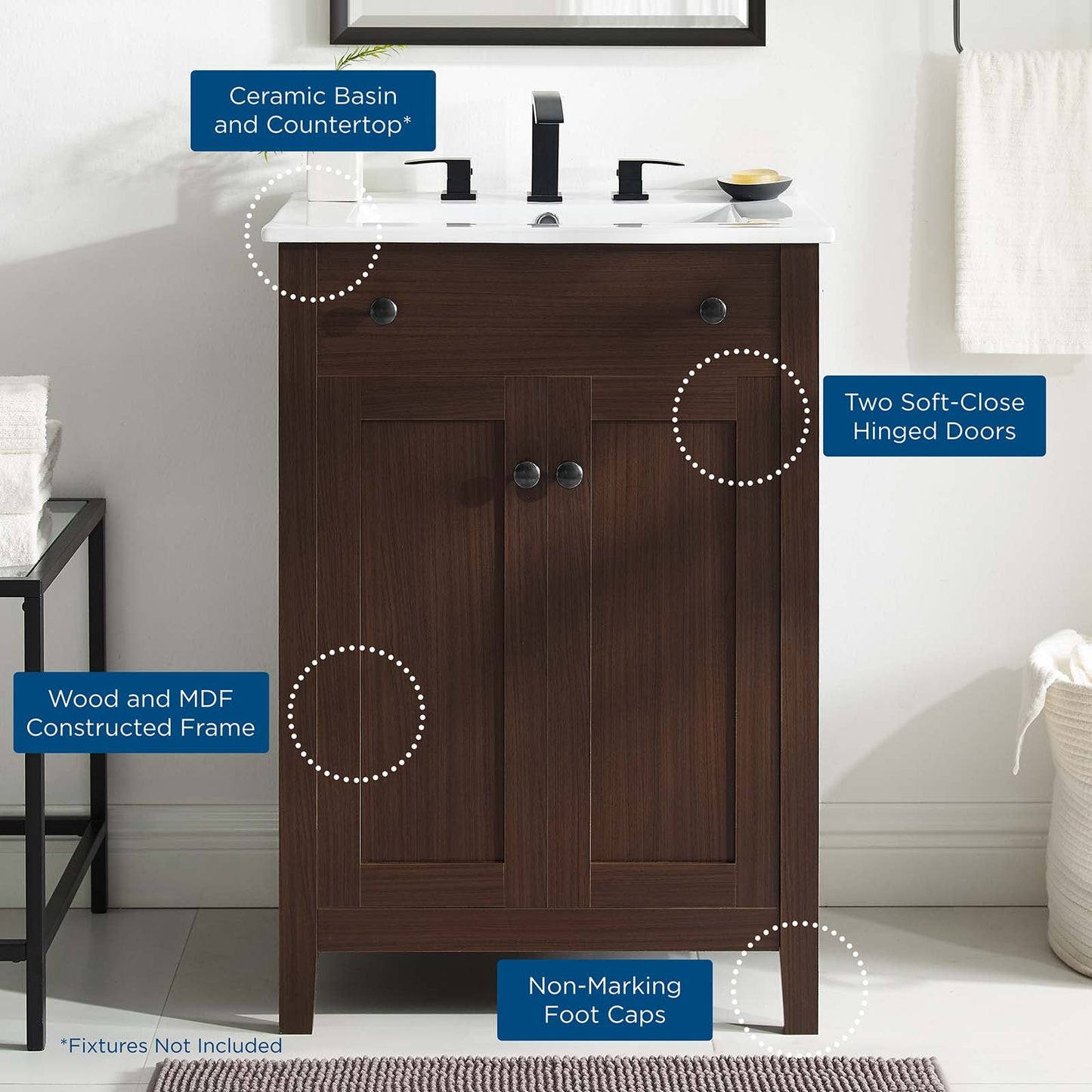 Nantucket 24" Bathroom Vanity Walnut White EEI-4252-WAL-WHI