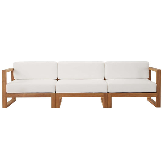 Upland Outdoor Patio Teak Wood 3-Piece Sectional Sofa Set Natural White EEI-4254-NAT-WHI-SET