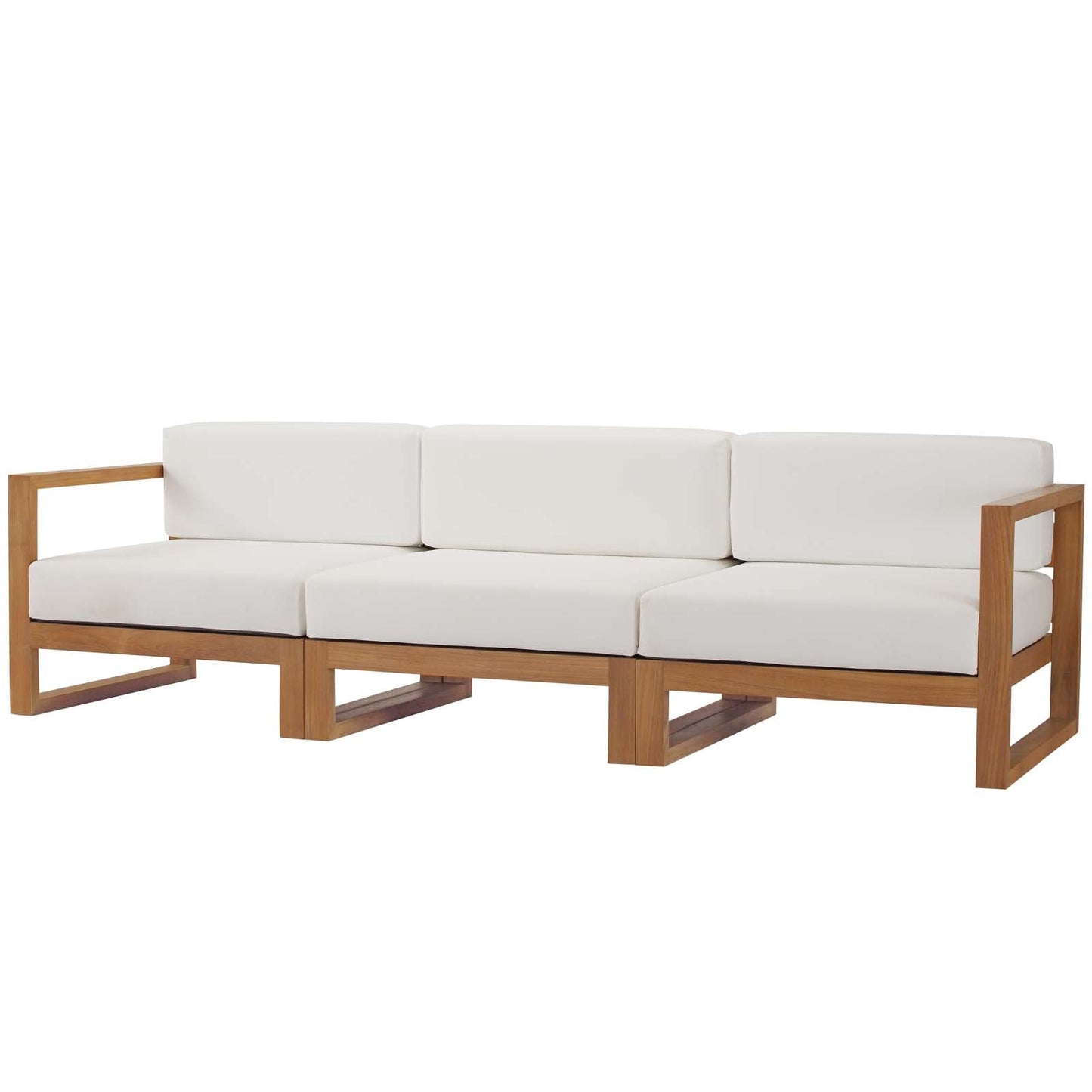 Upland Outdoor Patio Teak Wood 3-Piece Sectional Sofa Set Natural White EEI-4254-NAT-WHI-SET