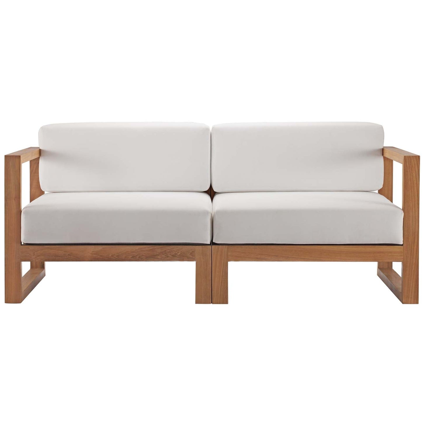 Upland Outdoor Patio Teak Wood 2-Piece Sectional Sofa Loveseat Natural White EEI-4256-NAT-WHI-SET